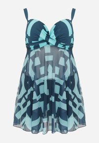 Born2be - Ciemnozielone Bikini z Siateczkową Sukienką Kąpielową i Majtkami Typu Szorty Vilineli. Kolekcja: plus size. Kolor: zielony. Długość: długie #5