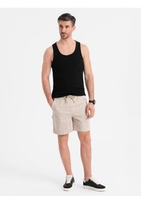 Ombre Clothing - Szorty męskie o luźnym kroju z kieszeniami typu cargo – kremowe V1 - Rozmiar: XL. Okazja: na co dzień. Kolor: kremowy. Materiał: tkanina, dzianina, materiał, bawełna, elastan. Sezon: lato. Styl: klasyczny, casual, elegancki