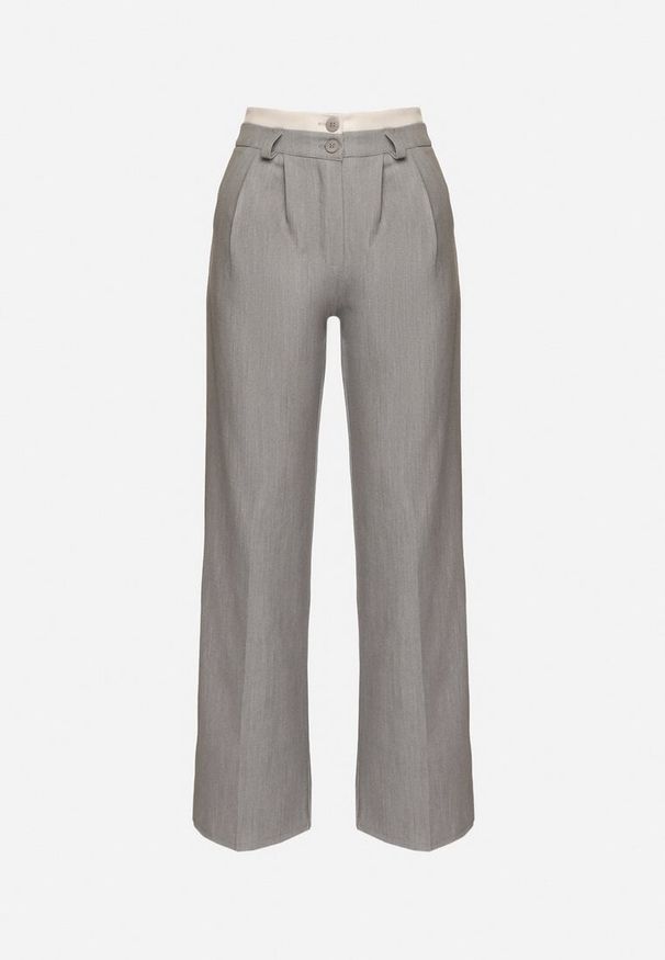 Born2be - Jasnoszare Spodnie Garniturowe z Przeszyciami Belluna. Kolor: szary