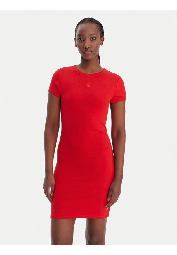 Calvin Klein Jeans Sukienka codzienna LV047B266G Czerwony Slim Fit. Okazja: na co dzień. Kolor: czerwony. Materiał: bawełna. Typ sukienki: proste. Styl: casual