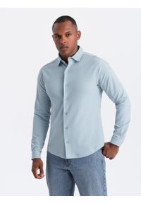 Ombre Clothing - Męska dzianinowa koszula SLIM FIT z długim rękawem – błękitna V3 OM-SHCS-0177 - XXL. Kolor: niebieski. Materiał: dzianina. Długość rękawa: długi rękaw. Długość: długie #5