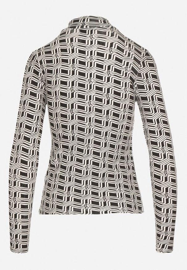 Born2be - Biało-Czarna Bawełniana Bluzka z Golfem i Długim Rękawem w Geometryczny Wzór Vilitila. Okazja: na co dzień. Typ kołnierza: golf. Kolor: biały. Materiał: bawełna. Długość rękawa: długi rękaw. Długość: długie. Wzór: geometria. Styl: casual, elegancki