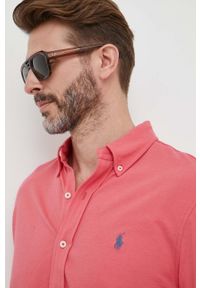 Polo Ralph Lauren koszula bawełniana męska kolor czerwony regular z kołnierzykiem button-down. Typ kołnierza: button down, polo. Kolor: czerwony. Materiał: bawełna. Długość rękawa: długi rękaw. Długość: długie. Wzór: gładki #4