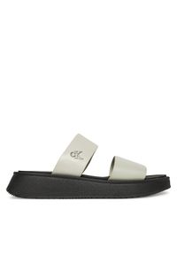 Calvin Klein Jeans Klapki Sandal Slide Double Strap YW0YW01694 Biały. Kolor: biały. Materiał: skóra