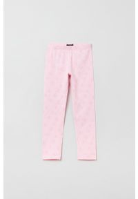 OVS legginsy bawełniane dziecięce kolor różowy wzorzyste. Kolor: różowy. Materiał: bawełna