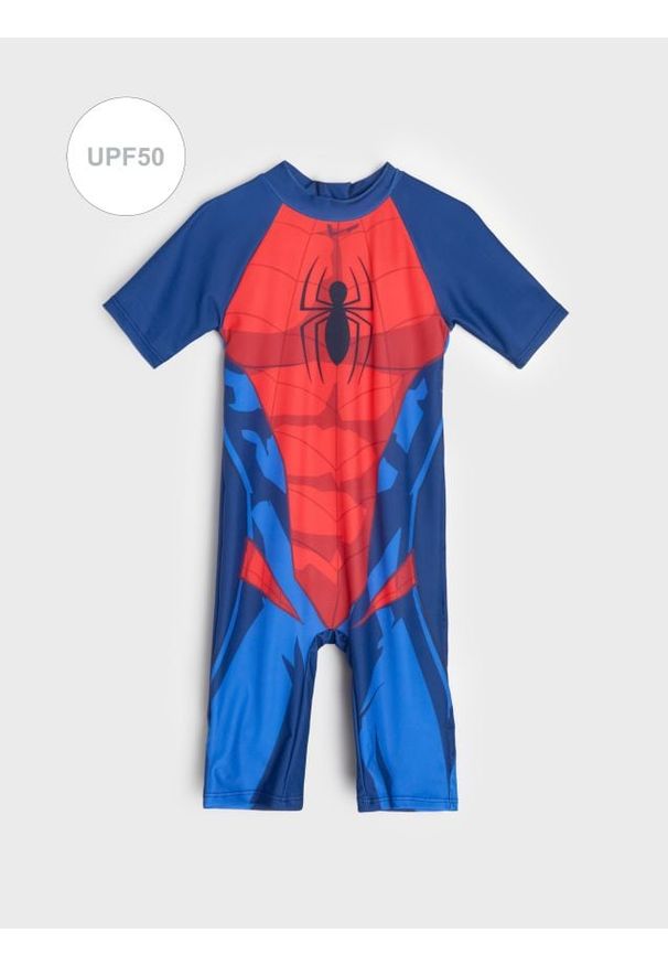 Sinsay - Jednoczęściowy strój kąpielowy UV 50 Spider-Man - granatowy. Kolor: niebieski