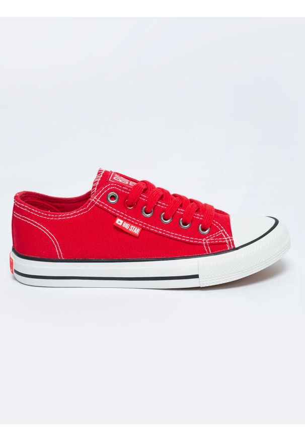 Big-Star - Trampki męskie niskie czerwone JJ174609 603. Kolor: czerwony. Materiał: skóra, jeans. Styl: klasyczny, sportowy
