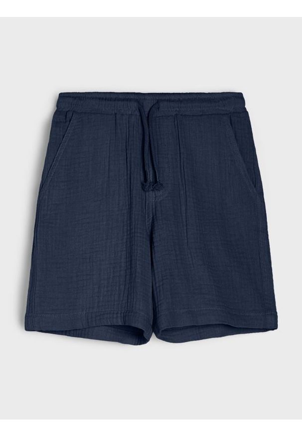 Sinsay - Luźne muślinowe szorty z kieszeniami - granatowy. Kolor: niebieski