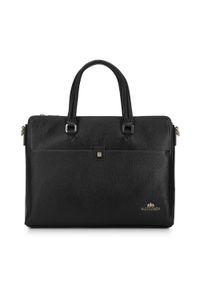 Wittchen - Damska torba na laptopa 12” skórzana z etui. Kolor: czarny. Materiał: skóra. Wzór: kwiaty, aplikacja, haft, kolorowy. Styl: elegancki #1