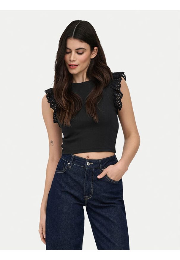 only - ONLY Top Mathilda 15308890 Czarny Regular Fit. Kolor: czarny. Materiał: bawełna