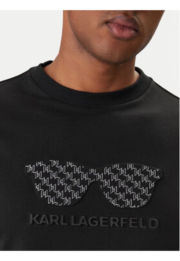 Karl Lagerfeld - KARL LAGERFELD T-Shirt 755070 561252 Czarny Regular Fit. Typ kołnierza: dekolt w karo. Kolor: czarny. Materiał: bawełna