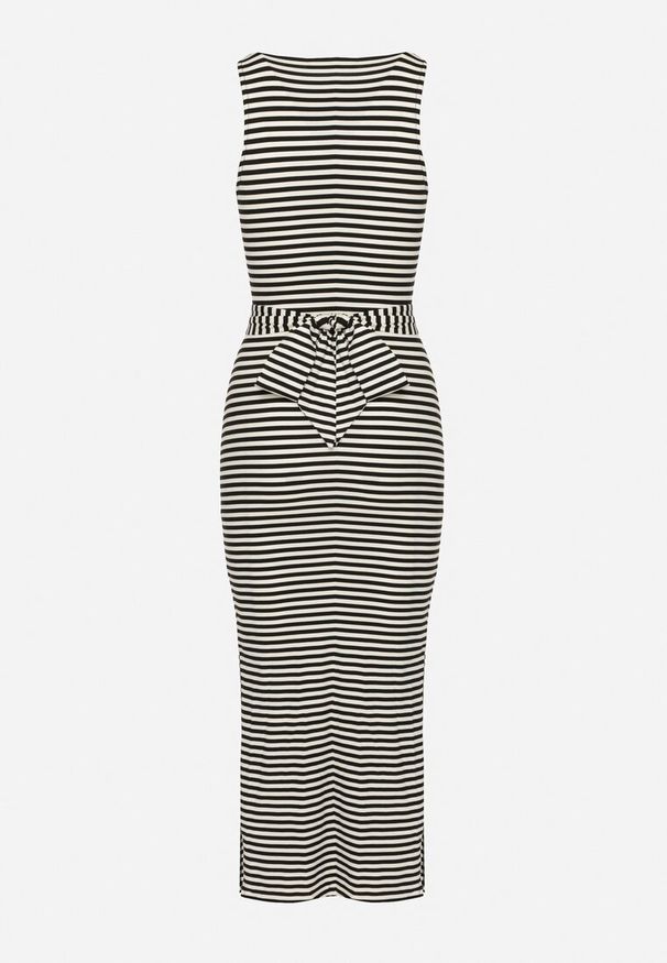 Born2be - Czarno-Biała Wieczorowa Sukienka o Dopasowanym Kroju z Rozcięciami Vikonnie. Okazja: na co dzień. Kolor: czarny. Typ sukienki: proste, dopasowane, sportowe. Styl: wizytowy