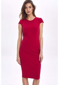 Nife - Czerwona Ołówkowa Sukienka z Mini Rękawkiem. Kolor: czerwony. Materiał: poliester, elastan, wiskoza. Długość rękawa: krótki rękaw. Typ sukienki: ołówkowe. Długość: mini