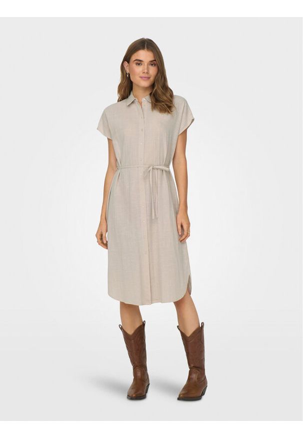 only - ONLY Sukienka koszulowa Tizana 15320260 Beżowy Regular Fit. Kolor: beżowy. Materiał: bawełna. Typ sukienki: koszulowe