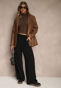 Renee - Czarne Szerokie Spodnie z Wiskozą z Gumką w Pasie Lealirre. Okazja: na co dzień. Kolor: czarny. Materiał: wiskoza. Wzór: gładki. Styl: casual