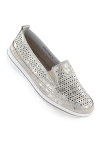 Skórzane półbuty damskie ażurowe złote Jezzi 5364. Kolor: złoty. Materiał: skóra. Szerokość cholewki: normalna. Wzór: ażurowy #1