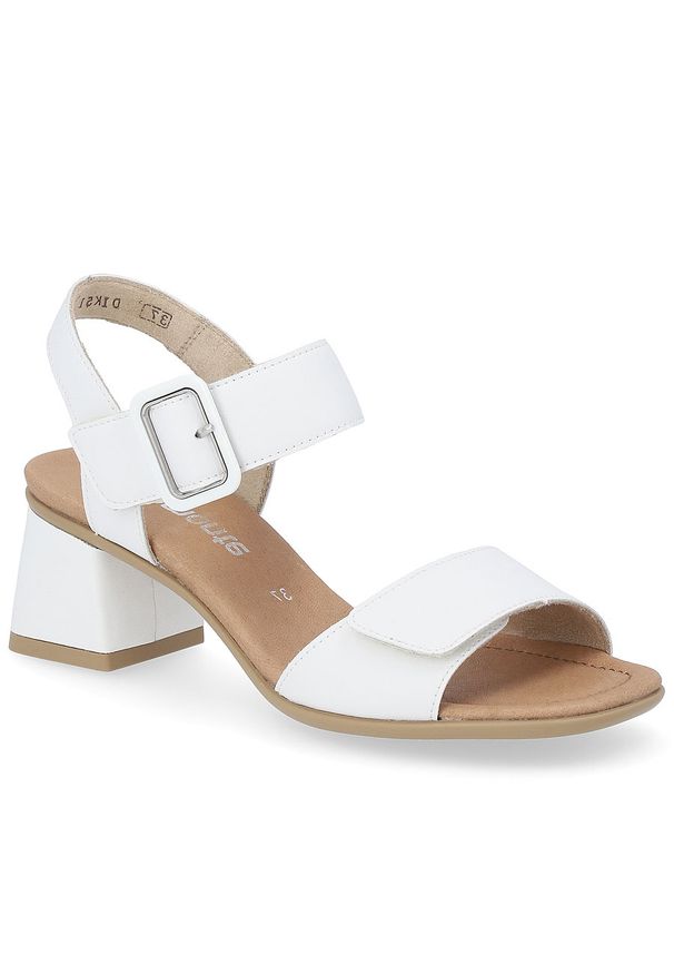 Skórzane sandały damskie na klocku białe Remonte by Rieker D1K51-80. Kolor: biały. Materiał: skóra