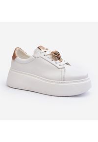 Damskie Skórzane Sneakersy CheBello 4411 Białe. Okazja: na co dzień. Kolor: biały. Materiał: skóra. Obcas: na platformie #10