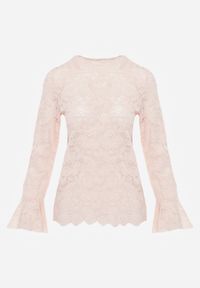 Born2be - Różowa Koronkowa Bluzka z Falbanką i Rozszerzanymi Rękawami Nelaetia. Typ kołnierza: kołnierz z falbankami. Kolor: różowy. Materiał: koronka. Wzór: koronka. Styl: elegancki, klasyczny #3