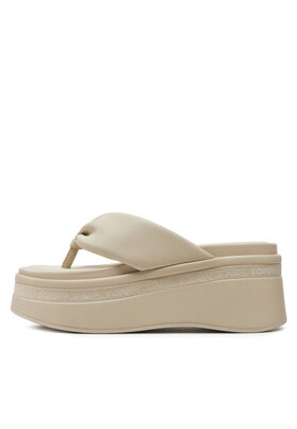 Tommy Jeans Japonki Tjw Wedge Sandal EN0EN02457 Beżowy. Kolor: beżowy. Materiał: skóra