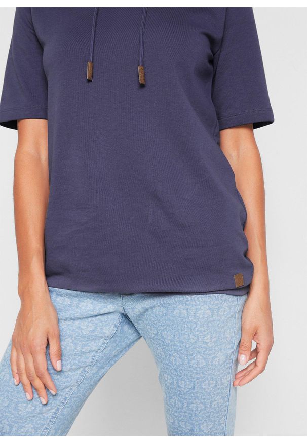 bonprix - Bluza z kapturem, rękawy 1/2. Typ kołnierza: kaptur. Kolor: niebieski. Długość rękawa: krótki rękaw. Długość: krótkie