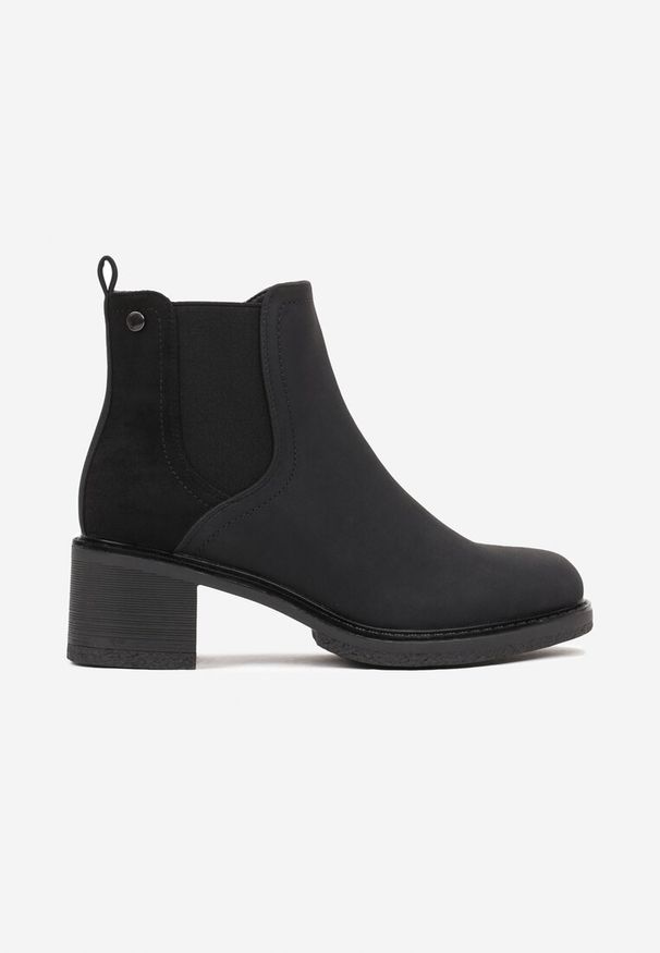 Born2be - Czarne Botki na Niskim Słupku Raansela. Kolor: czarny. Obcas: na słupku. Styl: elegancki