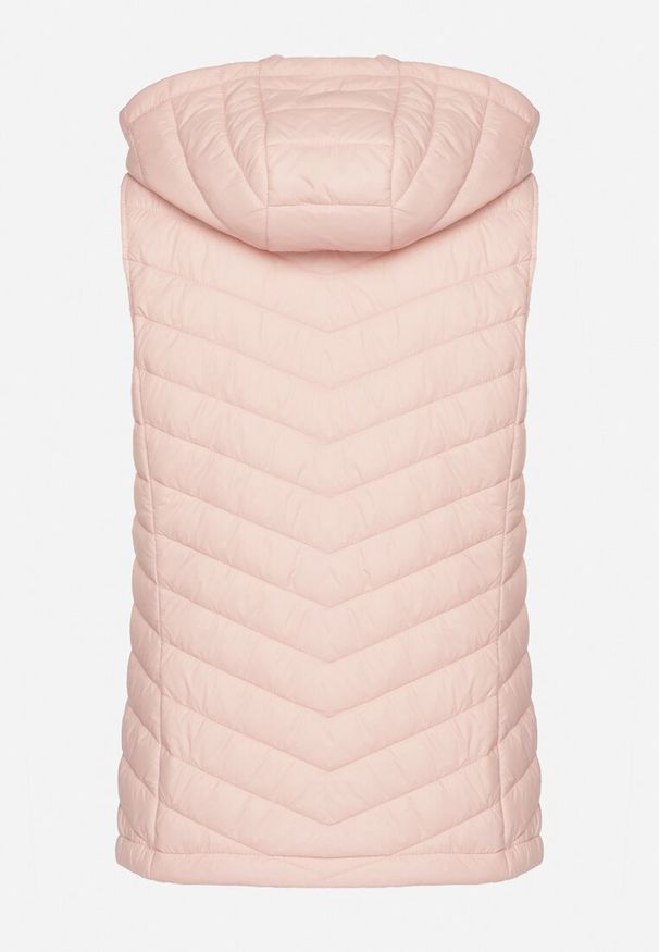 Born2be - Różowa Pikowana Kamizelka z Odpinanym Kapturem i Kieszeniami Ninallia. Okazja: na co dzień. Kolor: różowy. Materiał: jeans. Styl: sportowy, casual, elegancki