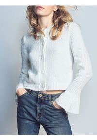Reserved - Kardigan z falbaną - złamana biel. Materiał: dzianina