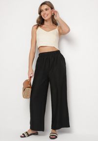 Born2be - Czarne Szerokie Spodnie Palazzo z Wysokim Stanem Aranwenna. Okazja: na spacer, na co dzień. Stan: podwyższony. Kolor: czarny. Styl: elegancki, casual #3