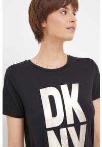 DKNY - Dkny t-shirt damski kolor czarny. Kolor: czarny. Materiał: dzianina. Styl: klasyczny #3