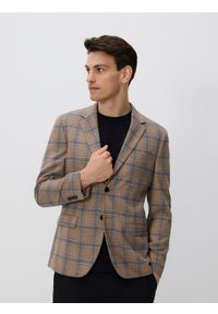 Reserved - Marynarka slim fit w kratę - beżowy. Kolor: beżowy. Materiał: wiskoza, tkanina