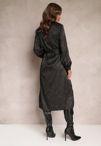 Renee - Czarna Sukienka Koszulowa z Paskiem Tolime. Kolor: czarny. Materiał: materiał. Typ sukienki: koszulowe. Długość: midi #3