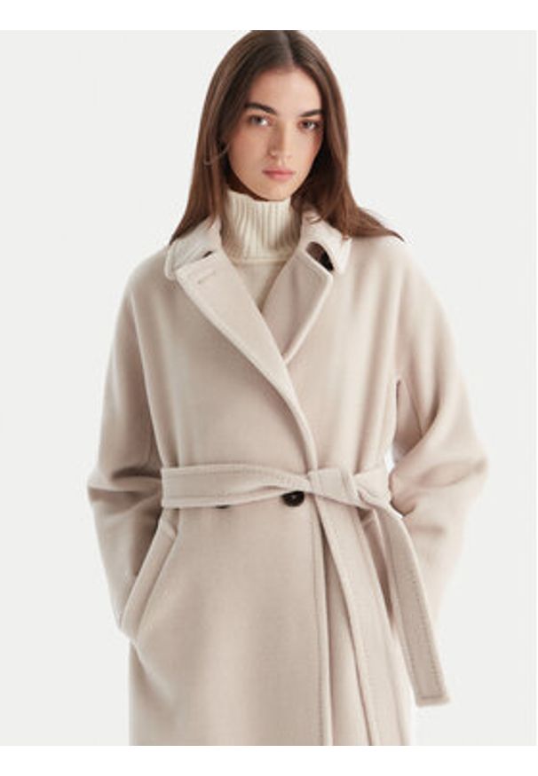 Marella Płaszcz wełniany English 2523016142 Szary Regular Fit. Kolor: szary. Materiał: wełna