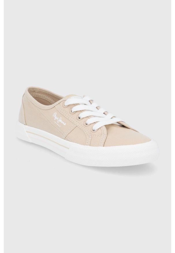 Pepe Jeans tenisówki brady w basic damskie kolor beżowy. Nosek buta: okrągły. Zapięcie: sznurówki. Kolor: beżowy. Materiał: guma
