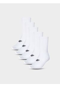 4f - 4F Skarpetki długie (5-pack) chłopięce - białe 35-37. Kolor: biały. Materiał: prążkowany. Wzór: prążki #1