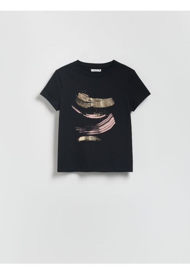 Reserved - T-shirt z nadrukiem - czarny. Kolor: czarny. Materiał: bawełna, dzianina. Wzór: nadruk