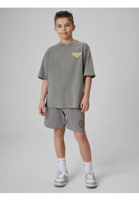 4f - 4F T-shirt loose z nadrukiem chłopięcy - szary 158/164 (12-14 lat). Okazja: na co dzień, na uczelnię, na spacer. Kolor: szary. Materiał: dzianina, skóra, materiał, bawełna. Wzór: nadruk. Sezon: lato. Styl: casual #2