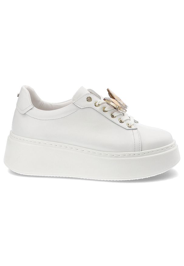 Białe Sneakersy Karino Modne Obuwie Damskie Z Motylem. Okazja: do pracy. Kolor: biały. Materiał: skóra