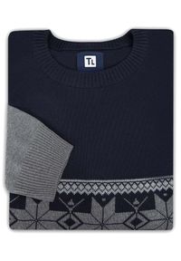 Lanieri Fashion - Szaro-granatowy sweter męski - skandynawski wzór SW80. Kolor: szary, wielokolorowy, niebieski. Materiał: akryl, bawełna #1