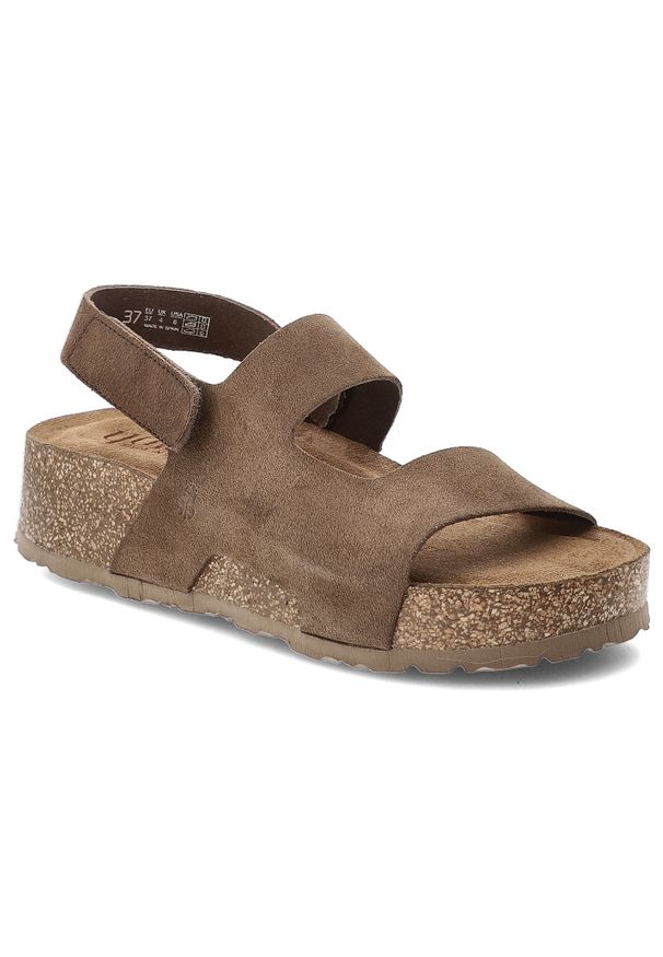 Sandały damskie Yokono, cholewka ze skóry naturalnej zamszowej z szerokimi paskami z zapięciem na rzep, brązowe, WIWI-261 Ser Lodo. Zapięcie: rzepy. Kolor: brązowy. Materiał: skóra, zamsz