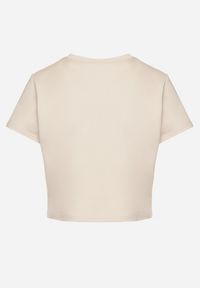 Born2be - Jasnobeżowy T-shirt z Bawełny o Krótkim Kroju Galarina. Okazja: na co dzień. Kolor: beżowy. Materiał: bawełna. Długość: krótkie. Styl: klasyczny, elegancki, casual #5