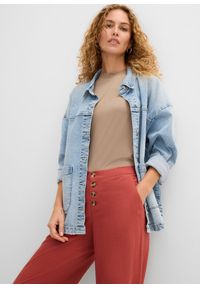 bonprix - Długie spodnie palazzo z domieszką lnu. Kolor: czerwony. Materiał: len. Długość: długie. Styl: elegancki #2