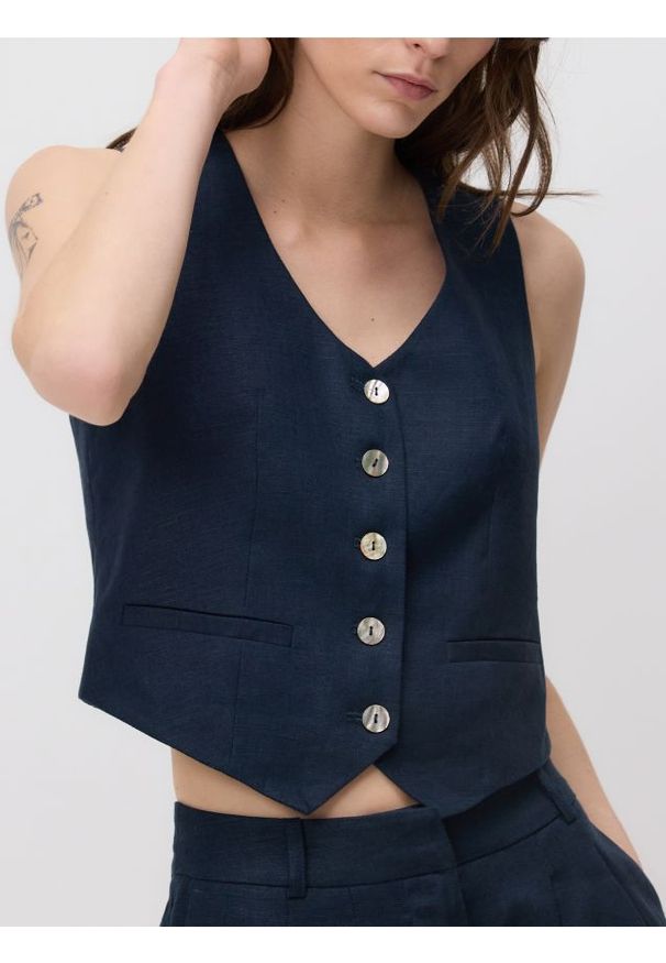 Reserved - Lniana kamizelka - granatowy. Kolor: niebieski. Materiał: len