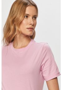Pieces - T-shirt. Okazja: na co dzień. Kolor: różowy. Materiał: bawełna, dzianina. Wzór: gładki. Styl: casual #3