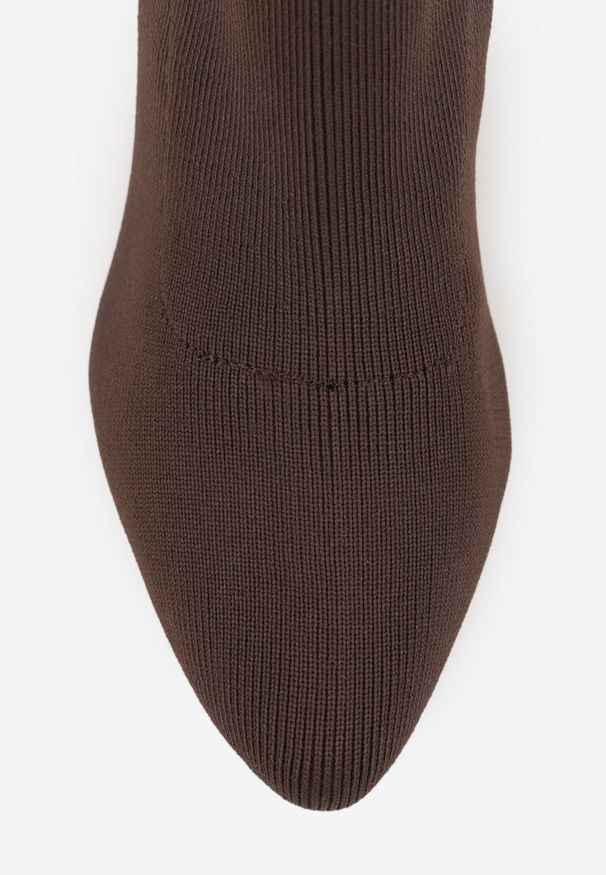 Renee - Brązowe Skarpetkowe Botki VICES na Słupku w Eleganckim Stylu Rarana. Zapięcie: bez zapięcia. Kolor: brązowy. Materiał: skóra. Obcas: na słupku. Styl: elegancki. Wysokość obcasa: średni