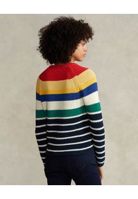 Ralph Lauren - RALPH LAUREN - Sweter w kolorowe paski Straight Fit. Typ kołnierza: polo. Kolor: czerwony. Materiał: bawełna. Długość rękawa: długi rękaw. Długość: długie. Wzór: paski, kolorowy #3