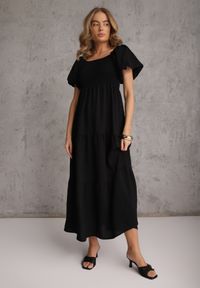 Renee - Czarna Sukienka z Wiskozy o Rozkloszowanym Kroju z Bufiastymi Rękawkami Rosena. Kolor: czarny. Materiał: wiskoza. Długość rękawa: krótki rękaw. Sezon: lato. Typ sukienki: rozkloszowane. Długość: maxi #6