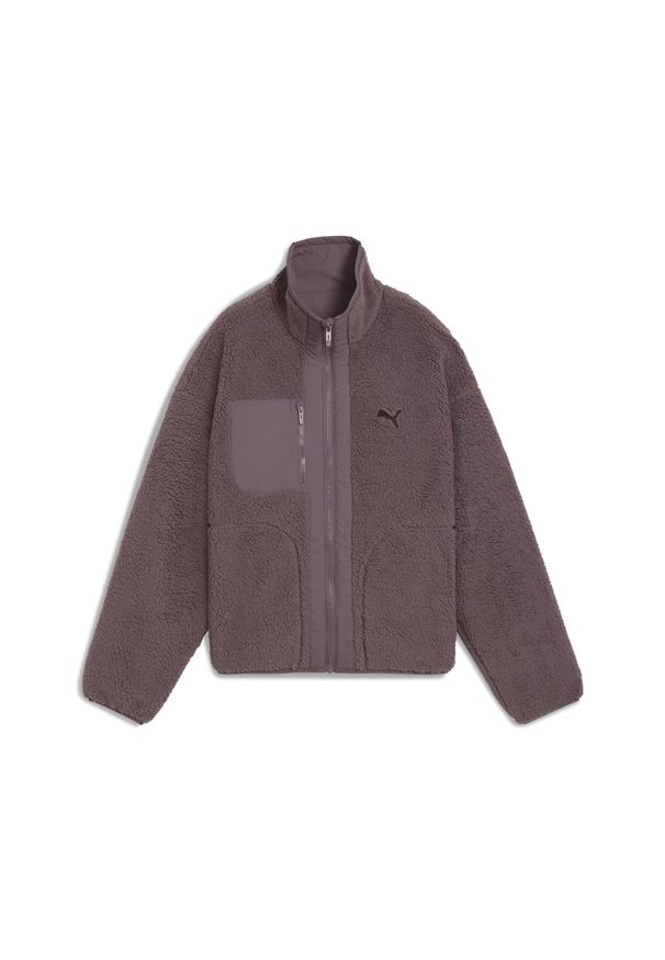 Puma - Damska dwustronna kurtka hybrydowa z dzianiną typu baranek PUMA Raisin Purple. Kolor: fioletowy. Materiał: dzianina. Wzór: gładki. Sport: bieganie