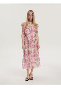 Reserved - Szyfonowa sukienka w kwiaty - wielobarwny. Materiał: szyfon. Wzór: kwiaty. Typ sukienki: proste #1