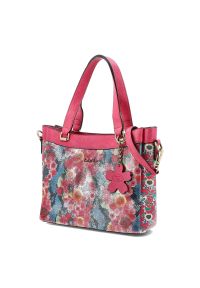 Torebka damska Laura Vita, z materiału syntetycznego z dekoracyjnym nadrukiem kwiatowym krótkie uchwyty do noszenia w dłoni regulowany pasek na ramię. Kolor: różowy. Wzór: kwiaty, nadruk. Styl: casual, elegancki. Rodzaj torebki: na ramię #4